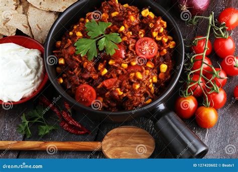 Hot Chili Con Carne. Mexican Food Tasty and Spicy. Stock Photo - Image ...