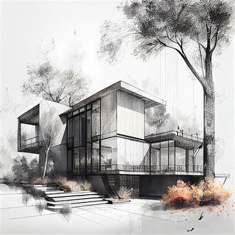 Premium Photo | Luxury house architecture drawing sketch plan blueprint