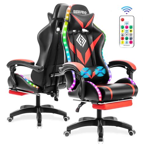 Hoffree RGB LED Lights Gaming Chair Racing Style Office Chair Height ...