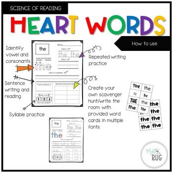 Heart Words Practice Pages by Meet Me At The Rug | TPT