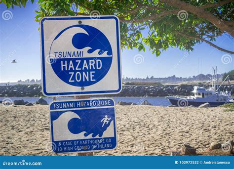 Tsunami Hazard Zone Sign With Beach And Islands In The Background Stock Image | CartoonDealer ...