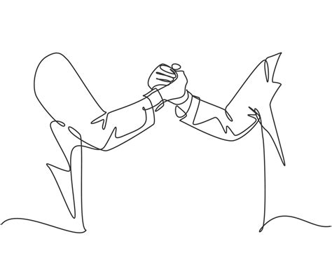 Continuous line drawing of business man handshake his partner to deal a ...