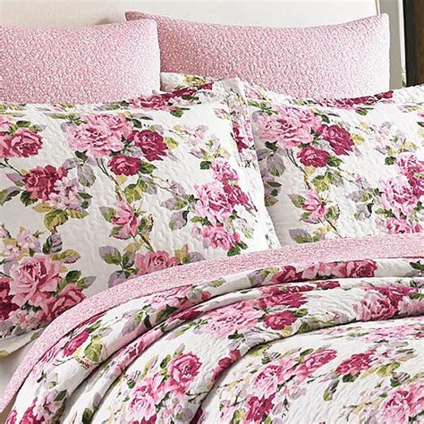 Laura Ashley Lidia Cotton Reversible Pink Quilt Set - On Sale ...