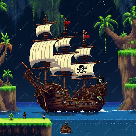 Premium AI Image | Retro Pixel Art of a Pirate Ship Explorer in a ...