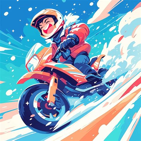 Premium Vector | A Anchorage boy does snow scooter racing in cartoon style