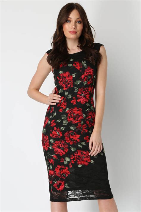 Rose Floral Lace Dress in Red - Roman Originals UK