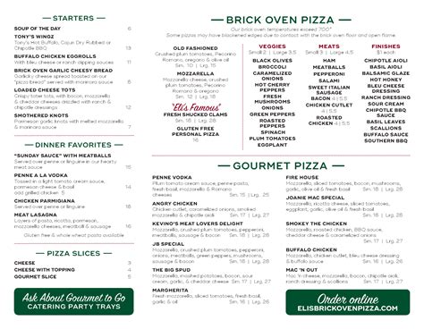 Eli’s Brick Oven Pizza Menu | Eli's Restaurant Group