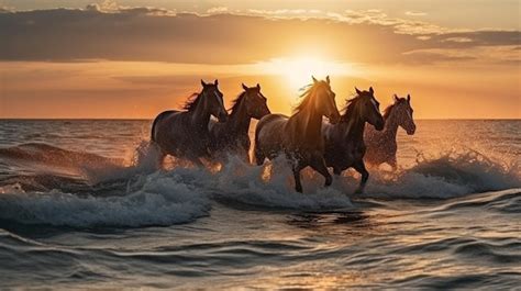 Black Horse Running On Beach