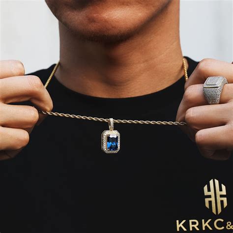 September Birthstone Sapphire Gemstone Pendant Necklace in 14K Gold for Men-KRKC – krkc&co