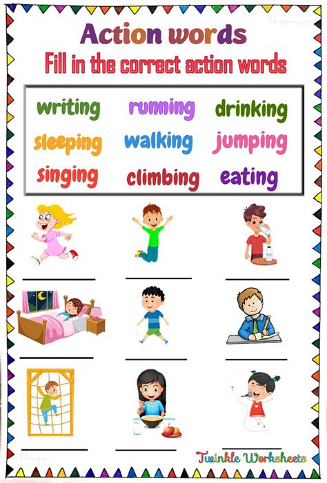 English worksheet, worksheet for kids, Action words worksheets. | English lessons for kids ...