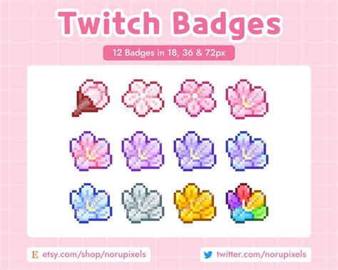 Spring Pastel Sakura Cherry Blossoms Pixel Art Twitch Sub Bit Badges ...