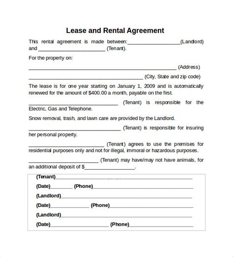 Printable Lease Rental Agreement