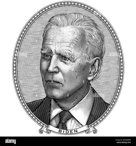 Joe Biden. Vector engraving in the vintage style. Oval frame portrait ...