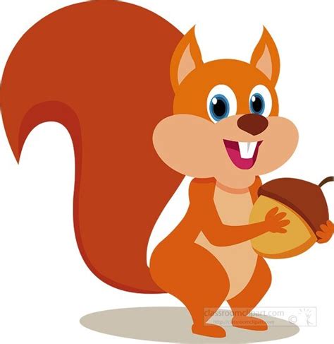 Squirrel Clipart-smiling cartoon squirrel character holding nut clipart (1)