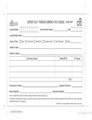 Citibank Deposit Slip Sample - Fill Online, Printable, Fillable, Blank | pdfFiller