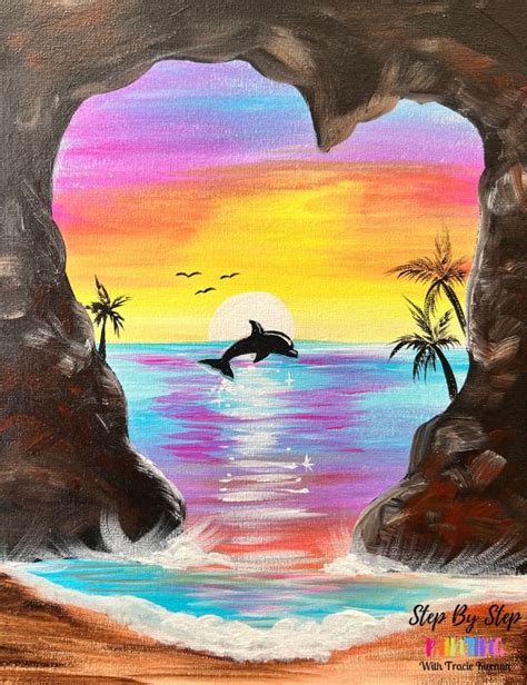 Sunset Ocean Dolphin Painting - Online Acrylic Tutorial in 2023 | Dolphin painting, Happy ...