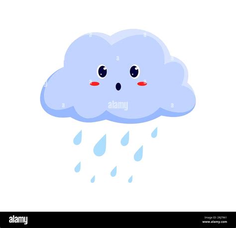 Rainy weather sign, cloud with falling rain drops, funny cartoon ...