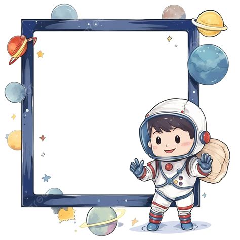 Kids Space Theme Square Single Photo Frame With Cute Astronaut Element, Child, Frame, Space PNG ...