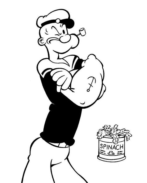 Download this great Popeye with can of spinach colouring image | Popeye ...