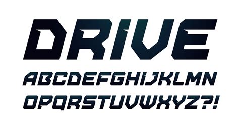 Drive style alphabet. Bold italic font, minimalist type for modern ...