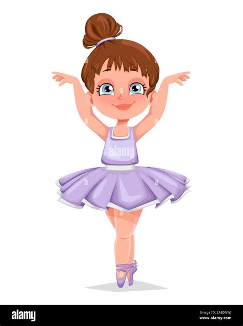 Cute little girl ballerina. Funny girl cartoon character dancing ...