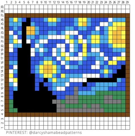 Van Gogh's ‘Starry Night’ Pattern #29x29 | Arte em pixels minecraft, Desenho pixel, Desenho ...