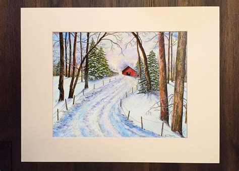 Winter Landscape Snow Painting Red Barn Painting Snow Scene Landscape ...