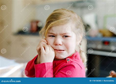 Cute Upset Unhappy Toddler Girl Crying. Angry Emotional Child Shouting. Portrait of Kid with ...