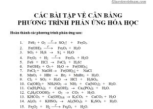 Bài tập cân bằng phương trình hóa học lớp 8 full dạng