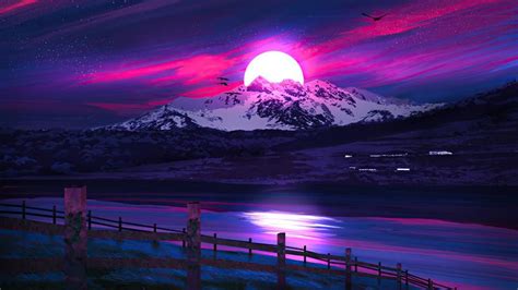 Aesthetic Wallpaper with a Mountain Sunset