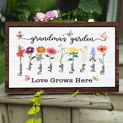 Amazon.com: Personalized Grandma's Garden Frame Sign With Grandchildren Names and Birth Flower ...