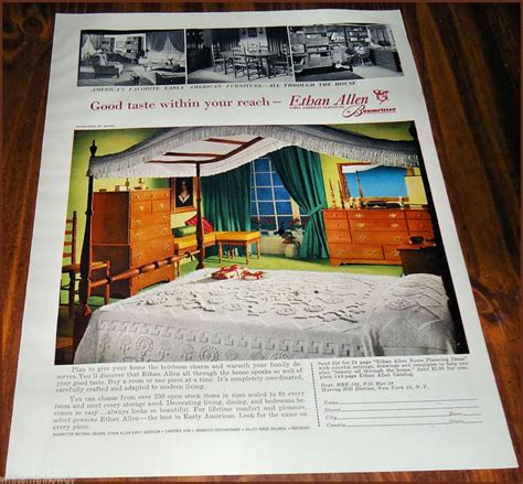 1961 ETHAN ALLEN Early American BEDROOM FURNITURE AD w/Canopy Bed ...