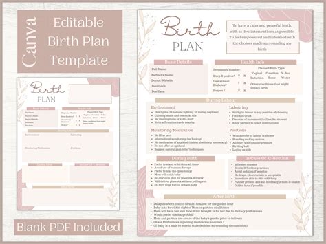 Editable Birth Plan Template Printable Birthing Plan - Etsy Sweden