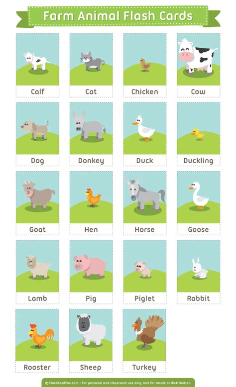 Farm Animal Flash Cards Printable