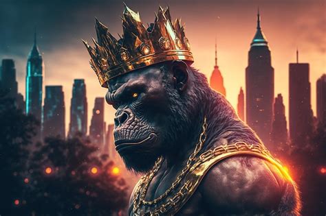 Premium Photo | Portrait king gorilla with a gold crown ,new you york ...