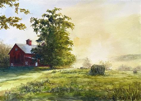 Sunrise Over Farm Watercolor Painting by Always Wandering Art - Fine Art America