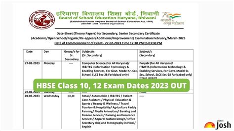 Hbse Class 12 Date Sheet 2023 - Image to u