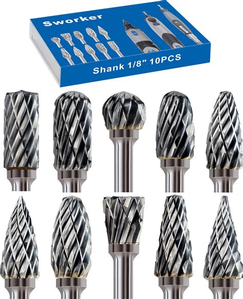 Buy Sworker Carbide Burr Set Compatible with Dremel 1/8" Shank 10PC Die ...