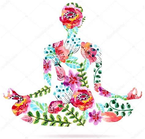 Yoga pose, watercolor bright floral illustration Stock Vector Image by ©Vasilek #57836009