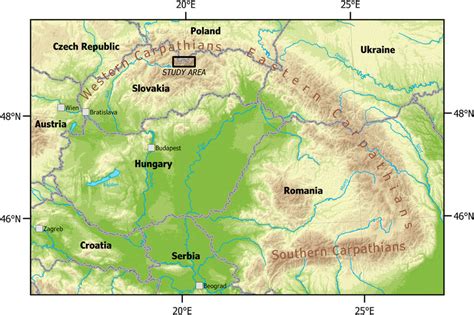 Location map of the Western and High Tatra Mts. within Carpathians ...