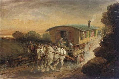 Charles Cooper Henderson | A horse-drawn gypsy caravan on a track | MutualArt