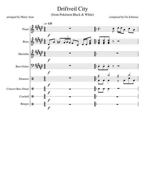 Driftveil City (from Pokémon Black/White) Sheet music for Piano, Drum ...