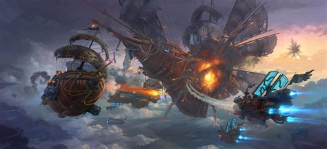 Sky Battle II by Real-SonkeS on @DeviantArt | Airship art, Steampunk airship, Fantasy landscape