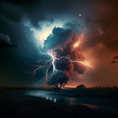 Dark Stormy Sky, Clouds, Lightning Flash, Beautiful Unusual Scary Natural Landscape Stock ...