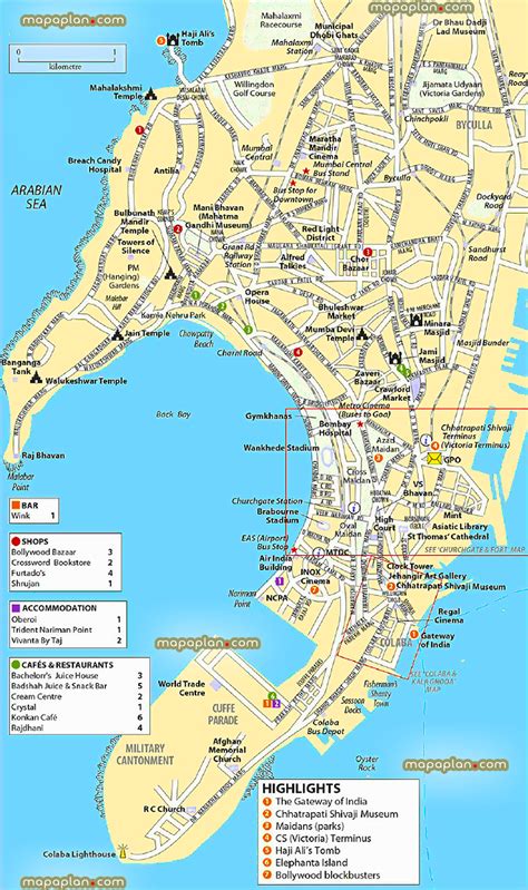 Mumbai top tourist attractions map - Old & New Mumbai detailed map ...