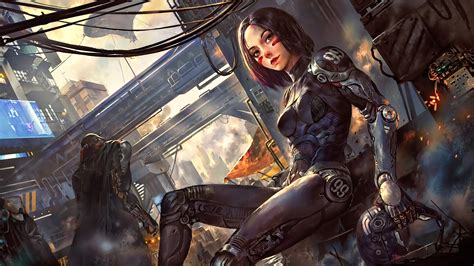 Alita, Alita: Battle Angel, anime girls, fan art, fantasy girl, cyborg, women, brunette, looking ...