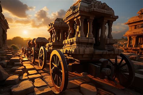 Premium AI Image | Sunset at Vittala Temple Stone Chariot of Hampi