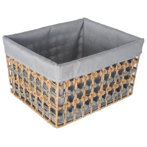 Open-Weave Paper Rope Storage Basket with Grey Liner, Large