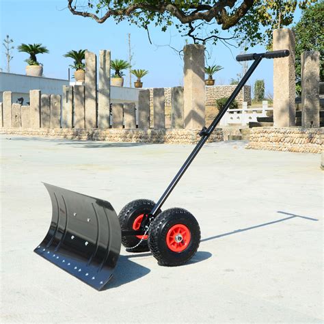 29 Inch Wheeled Snow Shovel Adjustable Height Multi-angle Snow Pusher Garden Snow Plow Shovel ...