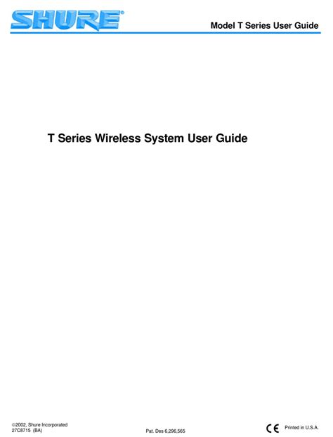 SHURE T SERIES USER MANUAL Pdf Download | ManualsLib